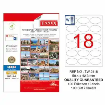 Tanex 58,4x42,3 Laser Etiket Tw-2118