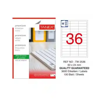 Tanex 63x24 Laser Etiket Tw-2536