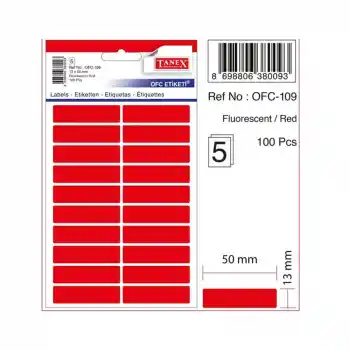 Tanex Ofc-109 Kırmızı 13x50 Mm Ofis Etiketi 5 Li