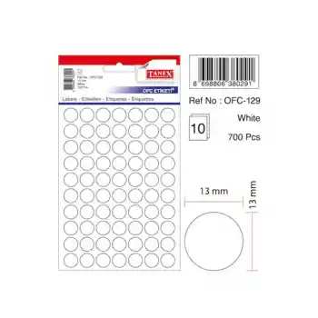Tanex Ofc-129 13 Mm Beyaz Ofis Etiketi Yuvarlak