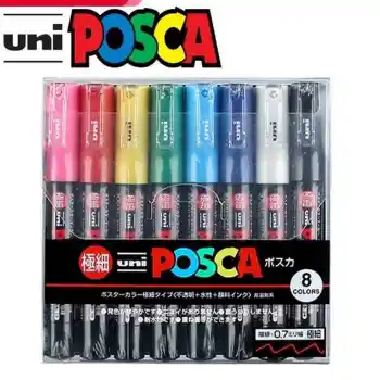 Uni-ball Posca Pc-8k/7+1 P.02 Set 8.0 Su Bazlı Marker Floresan 8 Li
