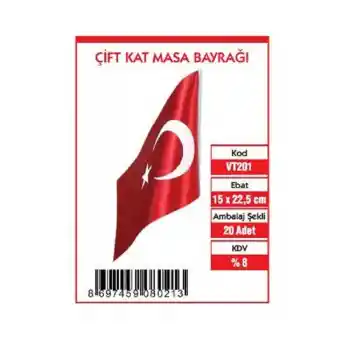 Vatan 15x22,5 Çift Kat Masa Bayrağı Vt201