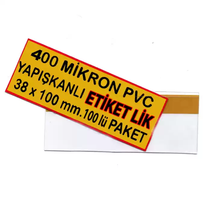 400 Micron Pvc Malzeme Arkası Güçlü Yapışkanlı Raf Önü Fiyat Etiketliği 38 x 100 mm. 100 lü Pk