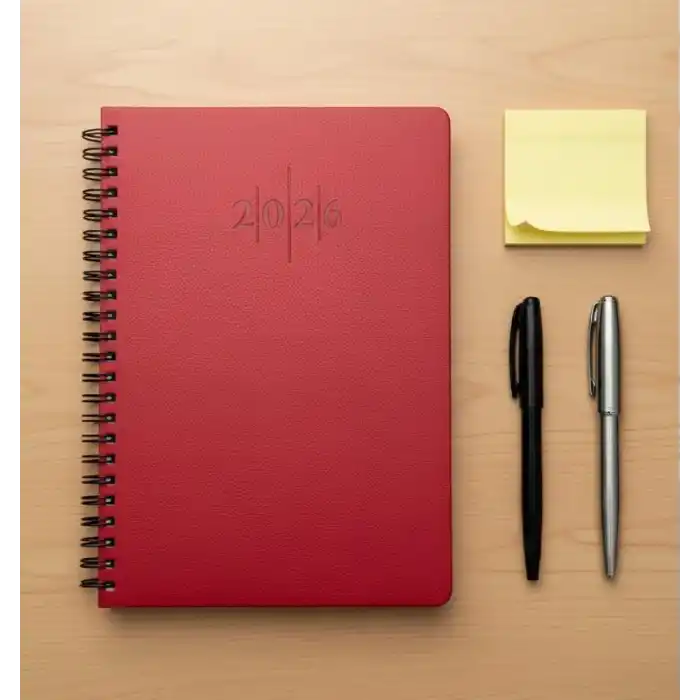 2026 Spiralli 20x28 Günlük Çizgili Ajanda Thermo Deri KIRMIZI Renk