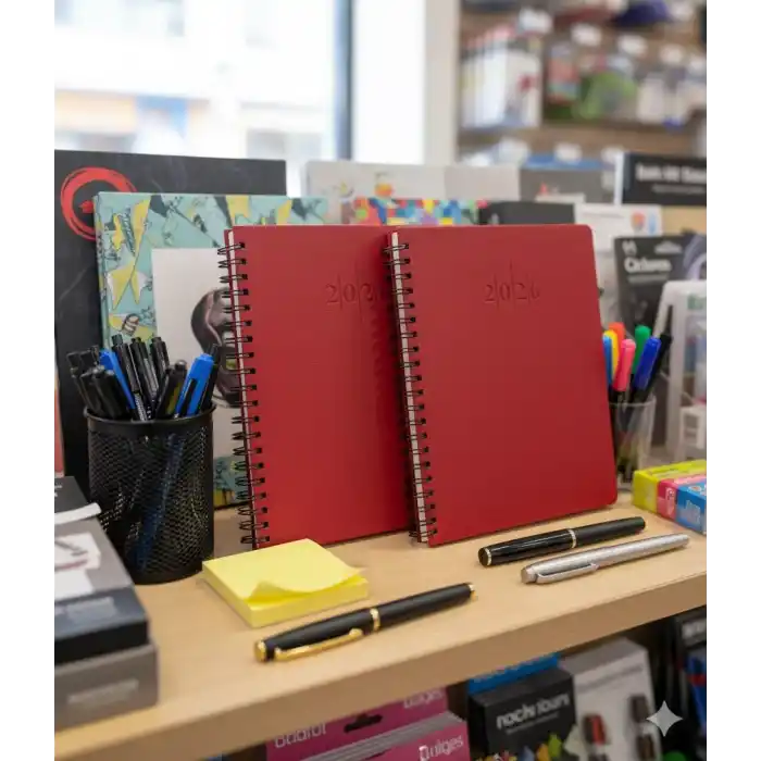 2026 Spiralli 20x28 Günlük Çizgili Ajanda Thermo Deri KIRMIZI Renk