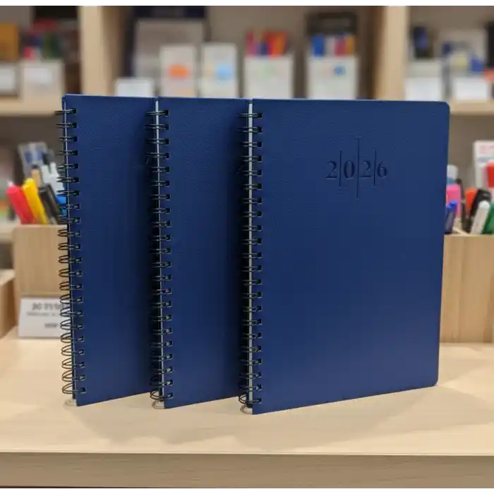 2026 Spiralli 20x28 Günlük Çizgili Ajanda Thermo Deri LACİVERT Renk