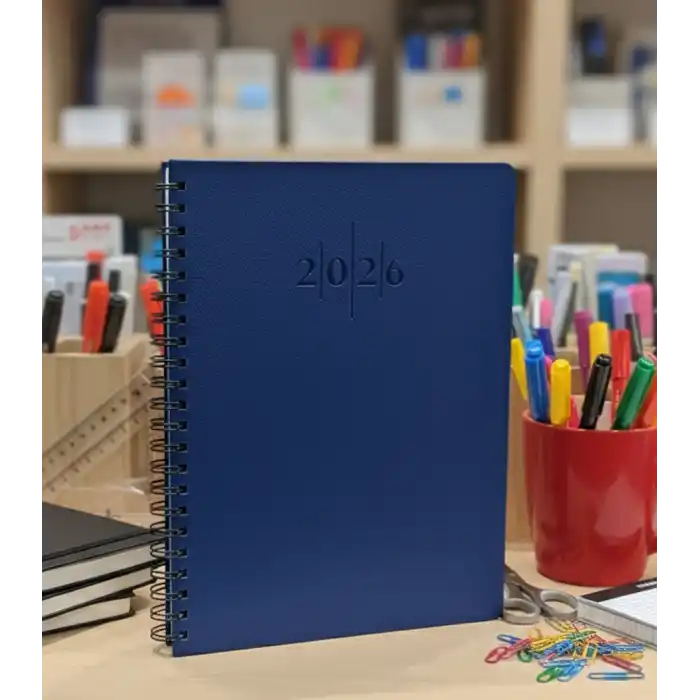 2026 Spiralli 20x28 Günlük Çizgili Ajanda Thermo Deri LACİVERT Renk