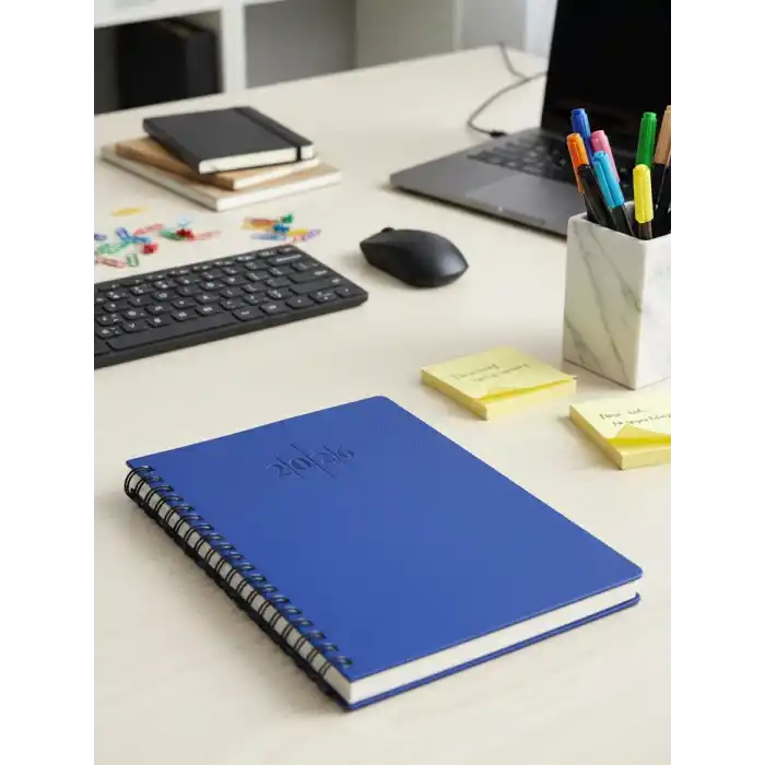 2026 Spiralli 20x28 Günlük Çizgili Ajanda Thermo Deri LACİVERT Renk