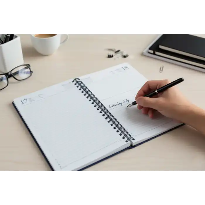 2026 Spiralli 20x28 Günlük Çizgili Ajanda Thermo Deri LACİVERT Renk