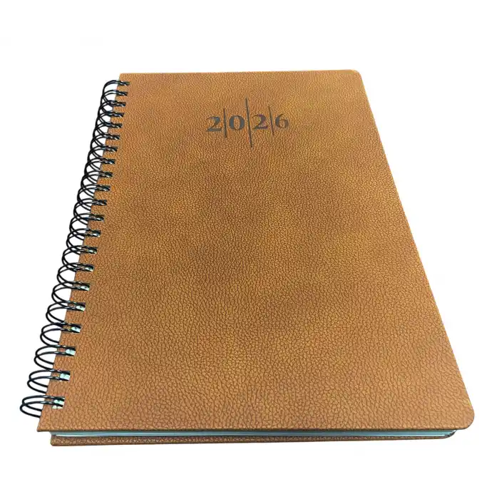 2026 Spiralli 20x28 Günlük Çizgili Ajanda Thermo Deri TABA Renk