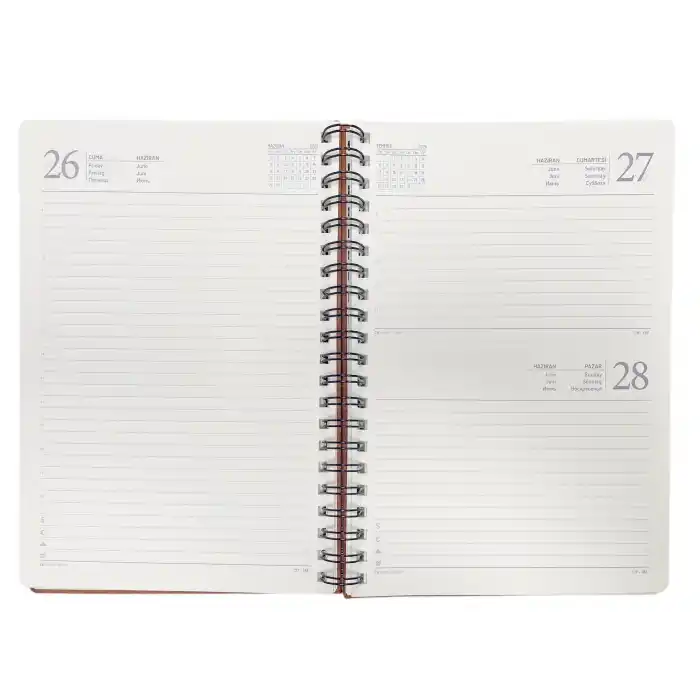 2026 Spiralli 20x28 Günlük Çizgili Ajanda Thermo Deri TABA Renk