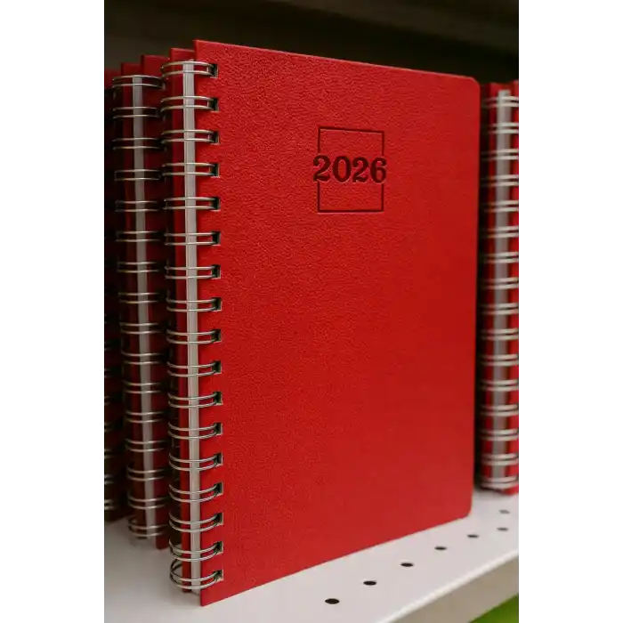 2026 Spiralli 20x28 Haftalık Çizgili Ajanda Thermo Deri KIRMIZI Renk