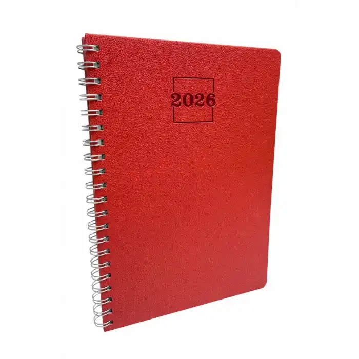 2026 Spiralli 20x28 Haftalık Çizgili Ajanda Thermo Deri KIRMIZI Renk