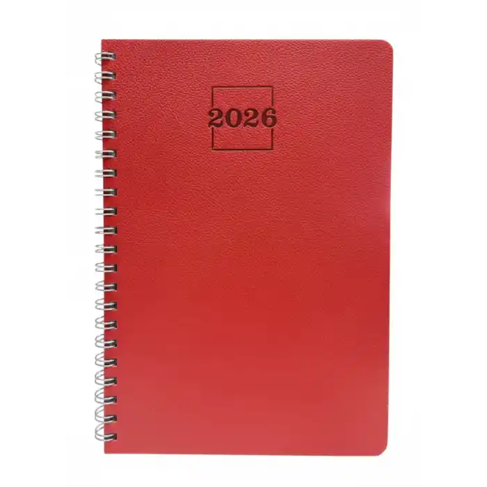 2026 Spiralli 20x28 Haftalık Çizgili Ajanda Thermo Deri KIRMIZI Renk