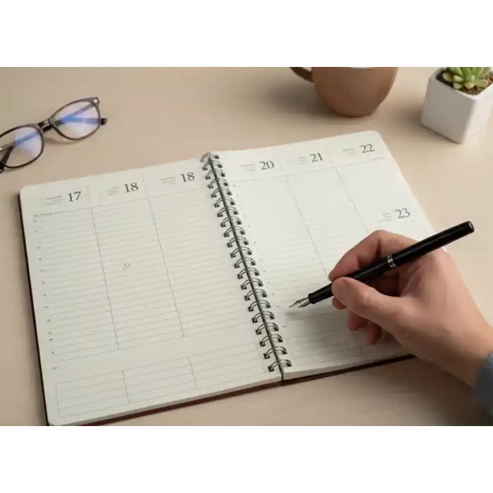 2026 Spiralli 20x28 Haftalık Çizgili Ajanda Thermo Deri KIRMIZI Renk