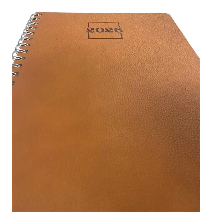 2026 Spiralli 20x28 Haftalık Çizgili Ajanda Thermo Deri TABA Renk