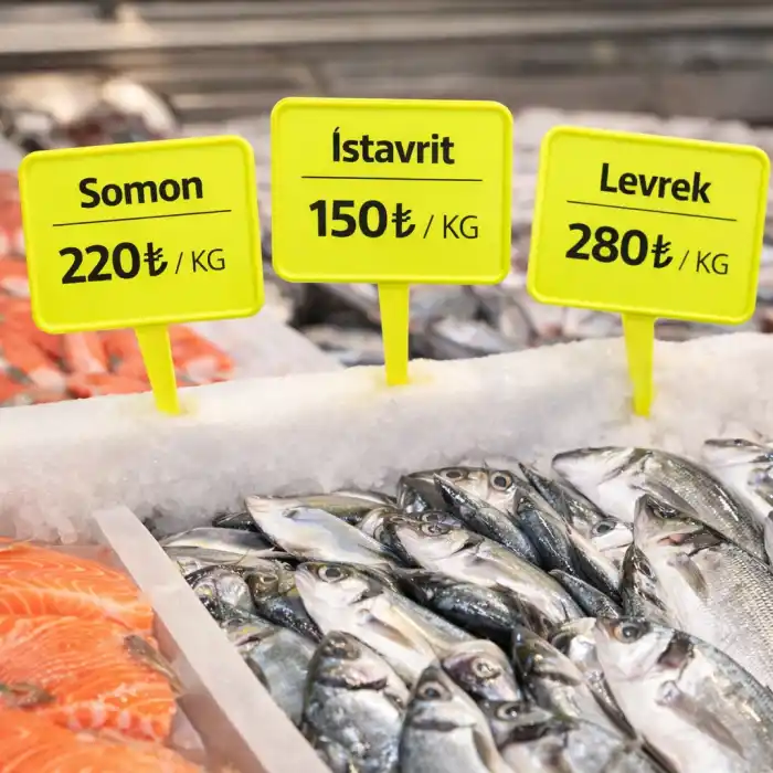 Balıkçı Tezgah Etiketi Açılı Saplamalı Fiyat Etiketi Fosforlu Sarı Büyük Boy 10 Adet