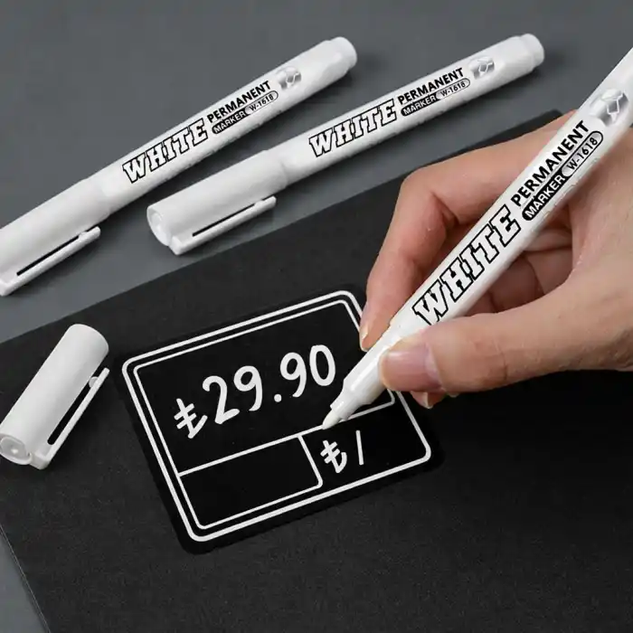 Siyah PVC Etiket Kalemi Beyaz Renk Yaz-Sil Etiket Kalemi 1 Adet Beyaz Marker Silinebilir Etiket Yazı Kalemi