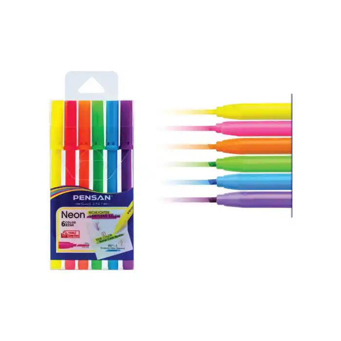 PENSAN 6 RENK NEON KESİK UÇ KEÇELİ KALEM 99095