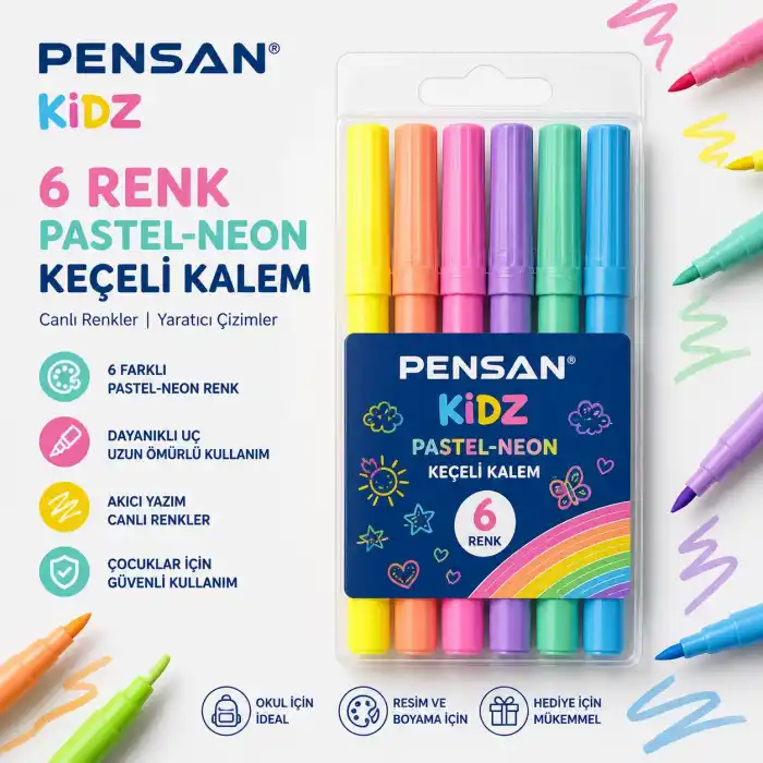 PENSAN KİDZ 6 RENK PASTEL-NEON KEÇELİ KALEM 99093