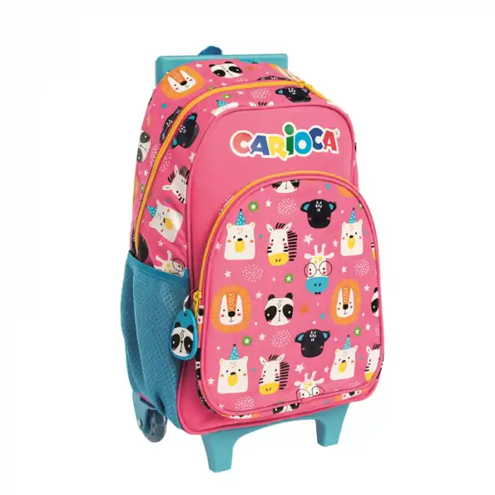 CARIOCA DESENLİ SIRT ÇANTASI TEKERLEKLİ PEMBE 312521-P