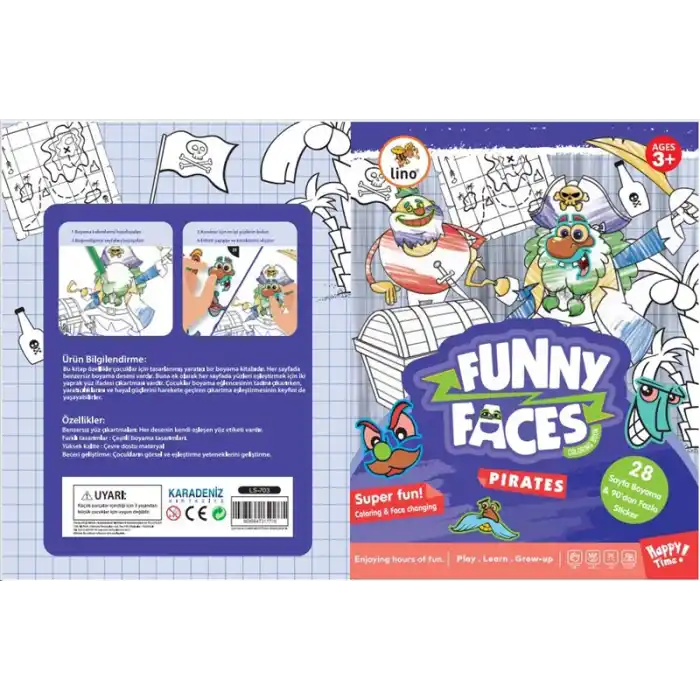 LINO LS-703 FUNNY FACES STİCKERLI BOYAMA KİTABI KORSANLAR