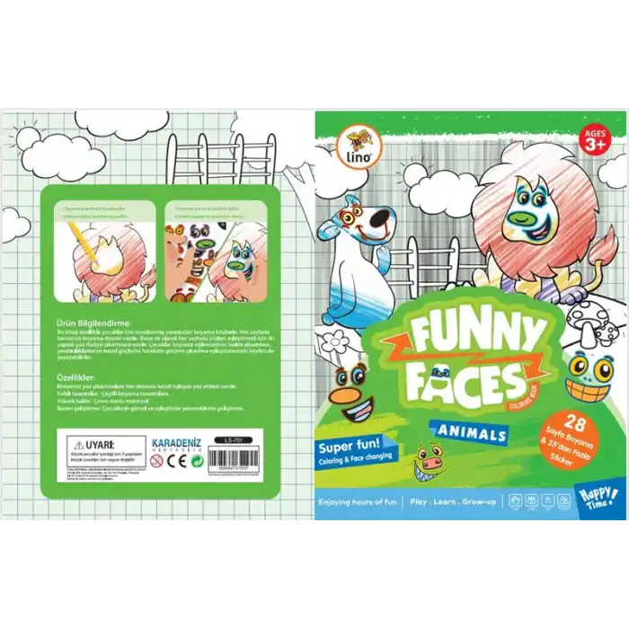 LINO LS-701 FUNNY FACES STİCKERLI BOYAMA KİTABI HAYVANLAR