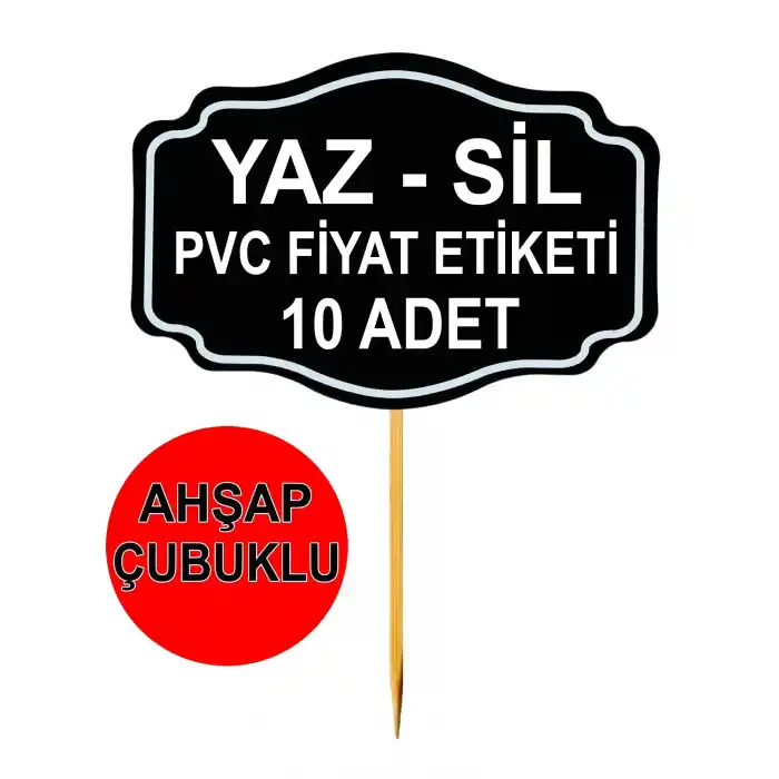 Ahşap Çubuklu Siyah PVC Yaz-Sil Fiyat Etiketi 8x12 cm 10lu Pk.