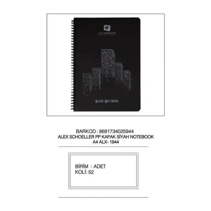 ALEX A4 60 YP SPR PP KAPAK SİYAH DEFTER ALX-1944