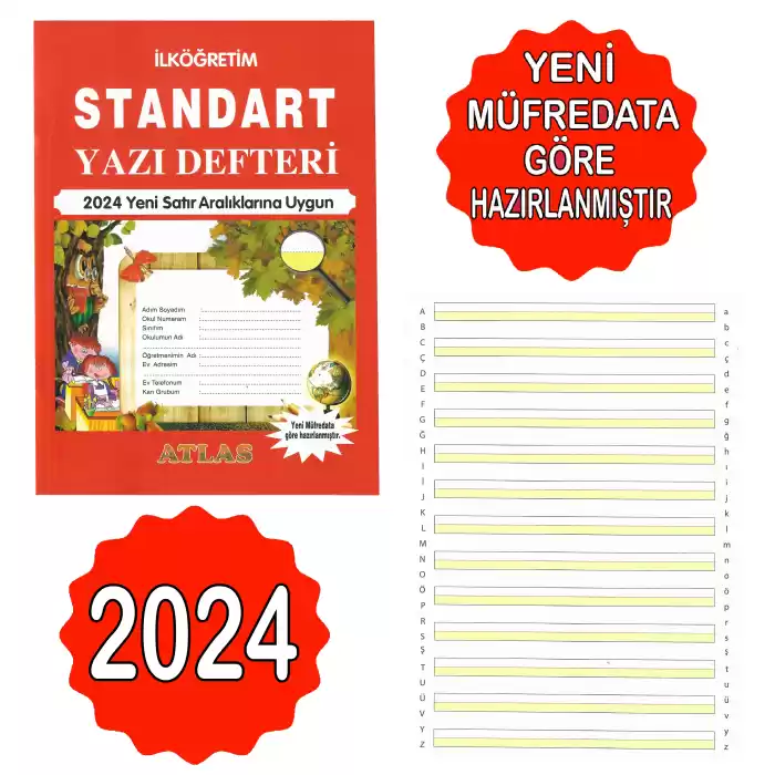 İlköğretim 2024 Yeni Satır Aralıklarına Uygun Standart Yazı Defteri