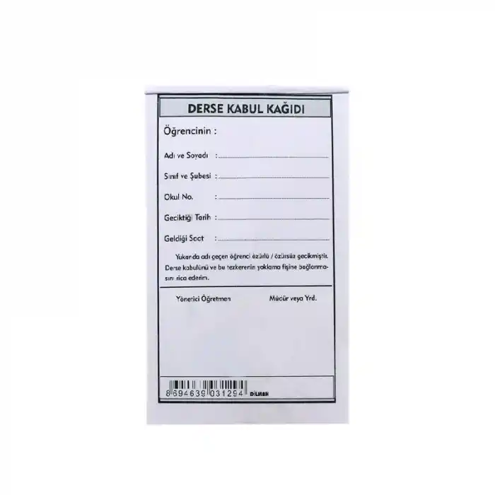 DİLMAN DERSE KABUL KAĞIDI 100LÜ
