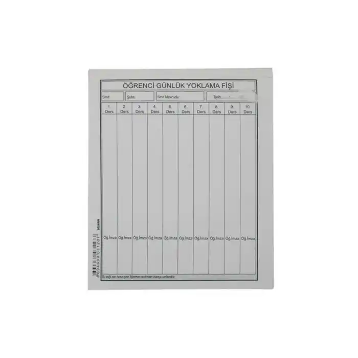 DİLMAN ÖĞRENCİ GÜNLÜK YOKLAMA FİŞİ 10 DERSLİ 100LÜ