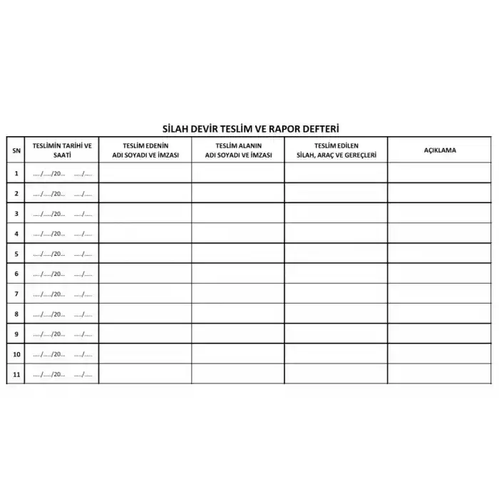 DİLMAN SİLAH DEVİR TESLİM VE RAPOR DEFTERİ 96 YP. CİLTLİ