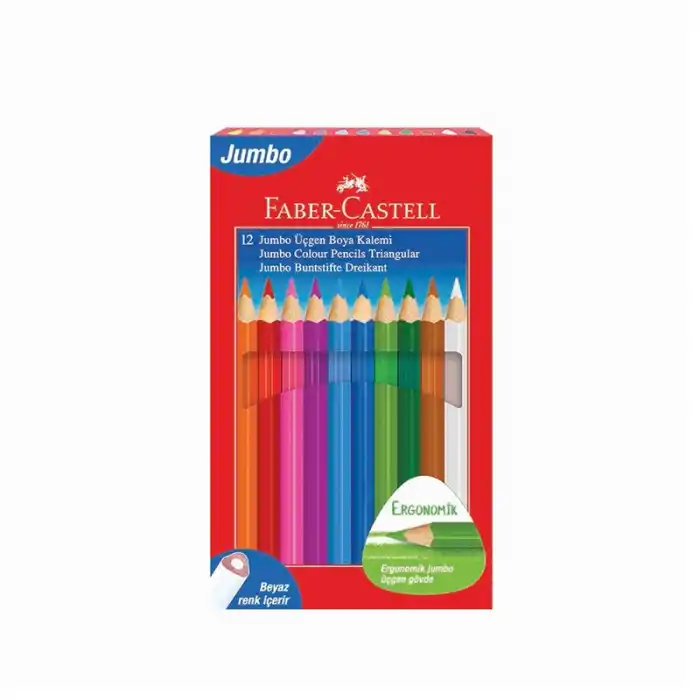 FABER 12 RENK JUMBO ÜÇGEN TAM BOY BOYA BEYAZ 116616