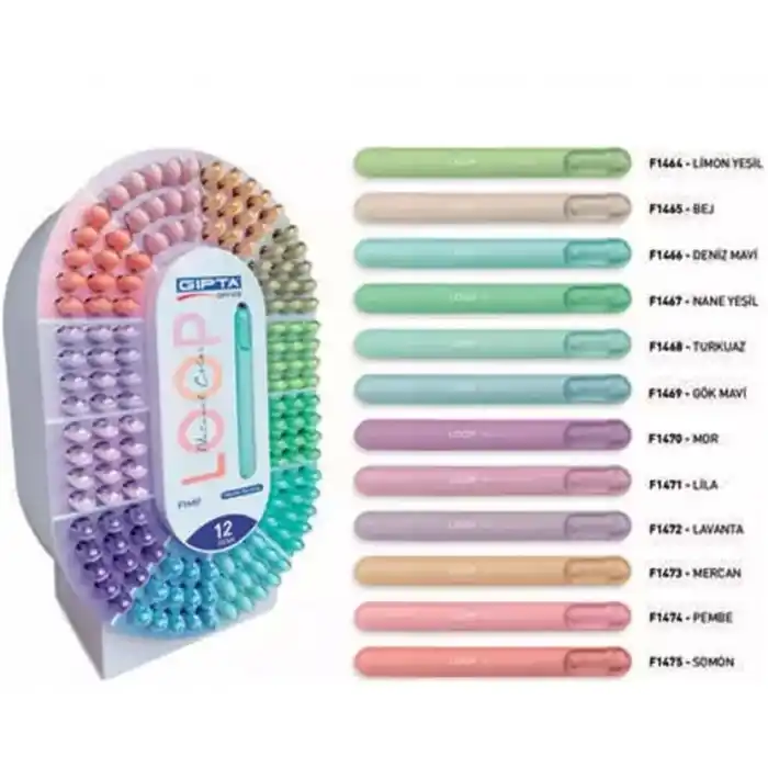 GIPTA LOOP PASTEL FOSFORLU KALEM 12 RENK 288 Lİ STAND F1461