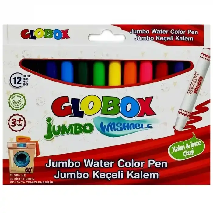 GLOBOX 12 RENK JUMBO YIKANABİLİR KEÇELİ KALEM 3379