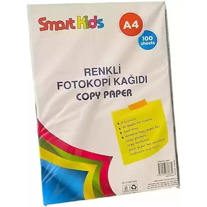 GLOBOX SMART KIDS RENKLİ FOTOKOPİ KAĞIDI 100 LÜ 3667