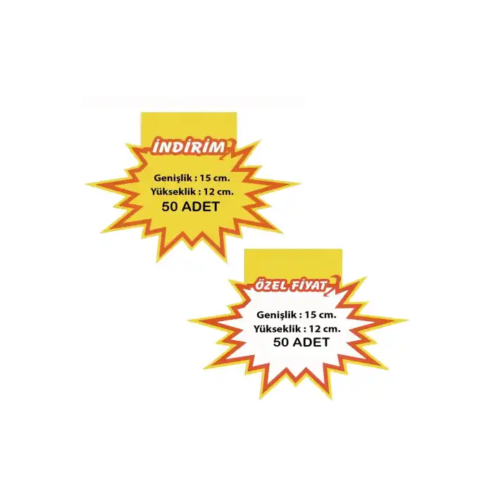 İndirim / Özel Fiyat Baskılı Yıldızlı Fiyat Etiketi 15x12 cm 50+50 Ad.Set
