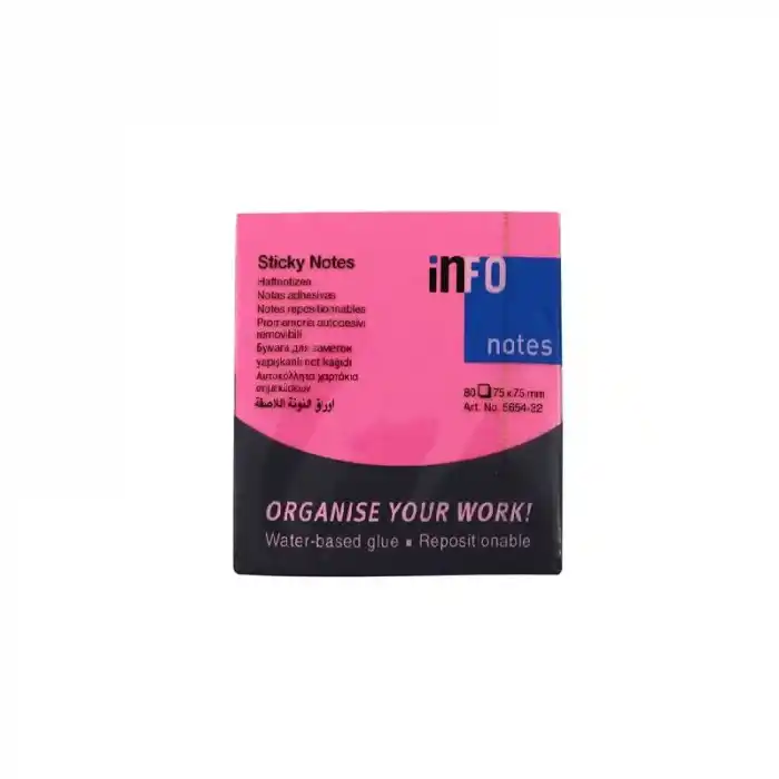 INFO NOTES 75X75 FOSFOR PEMBE POSTİT 80 YP 565432