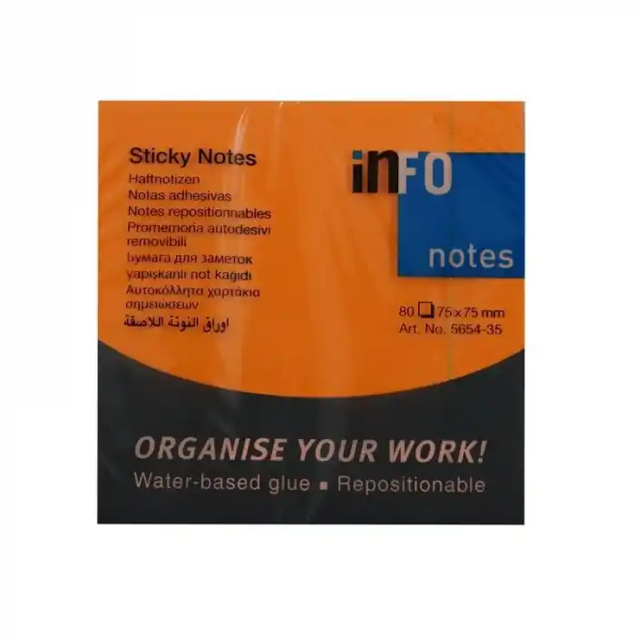 INFO NOTES 75X75 FOSFOR TURUNCU POSTİT 80 YP 565435
