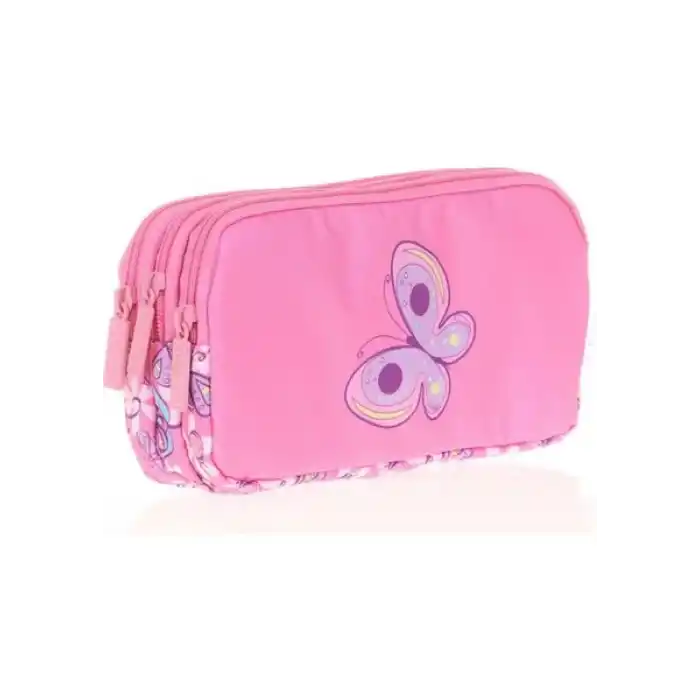 KAUKKO L8106 KIDS&LOVE 3 BÖLMELİ KALEM ÇANTASI RUBBER BUTTERFLY