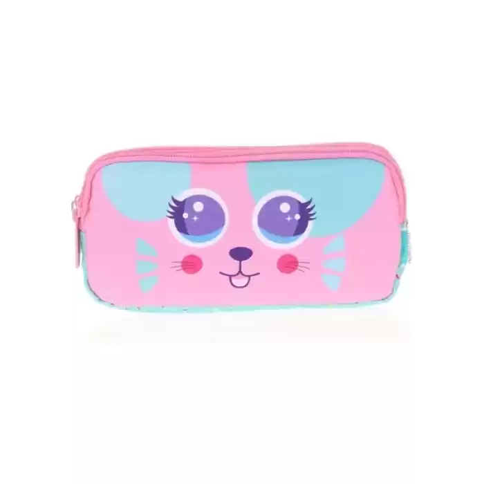 KAUKKO L8118 KIDS&LOVE 3 BÖLMELİ KALEM ÇANTASI CUTE FACE CAT