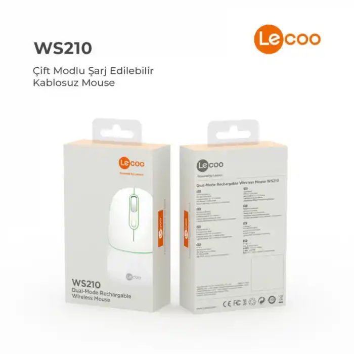 LECOO WS210 BEYAZ BLUETOOTH & 2.4G WİFİ WİRELESS CHARGİNG MOUSE
