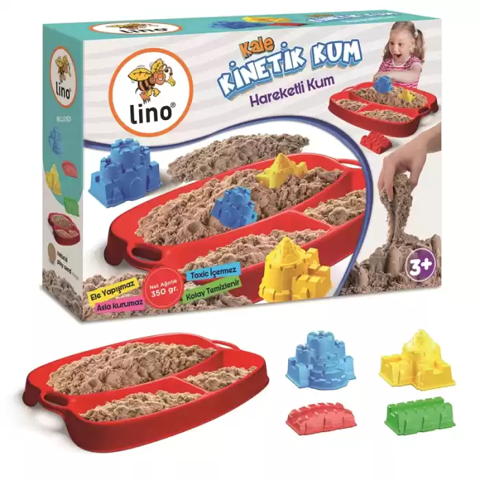 LINO KİNETİK KUM SETİ KALE TEMALI 350 GR KUM+KÜREK+4 KALIP LN-551