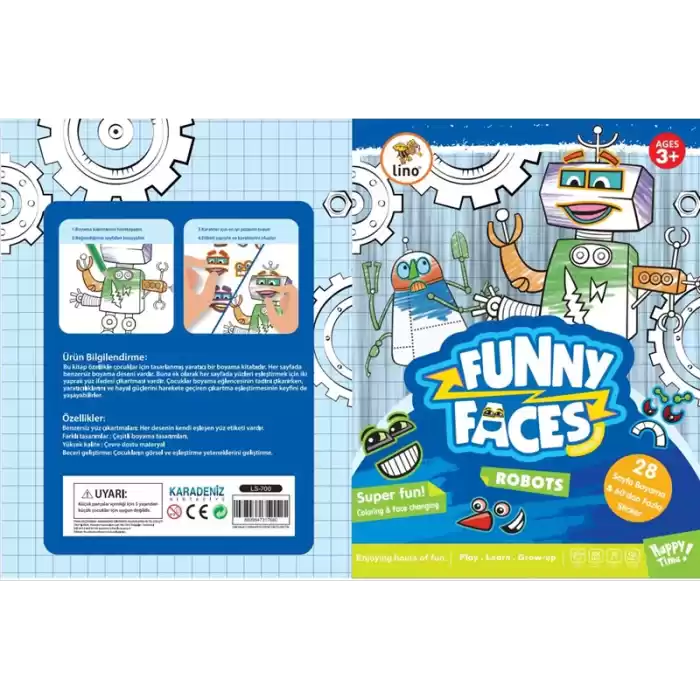 LINO LS-700 FUNNY FACES STİCKERLI BOYAMA KİTABI ROBOTLAR