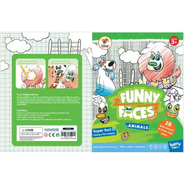 LINO LS-701 FUNNY FACES STİCKERLI BOYAMA KİTABI HAYVANLAR