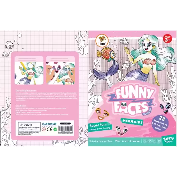 LINO LS-702 FUNNY FACES STİCKERLI BOYAMA KİTABI DENİZ KIZI