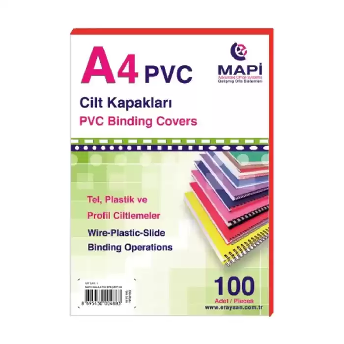 MAPİ A4 PVC CİLT KAPAĞI ŞEFFAF KIRMIZI 100 LÜ 2040253