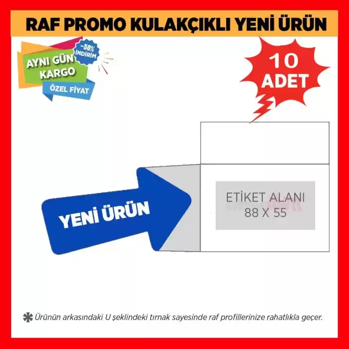 Market Raf Önü Yeni Ürün İkaz Kulakçık Etiketi PVC 10lu Paket