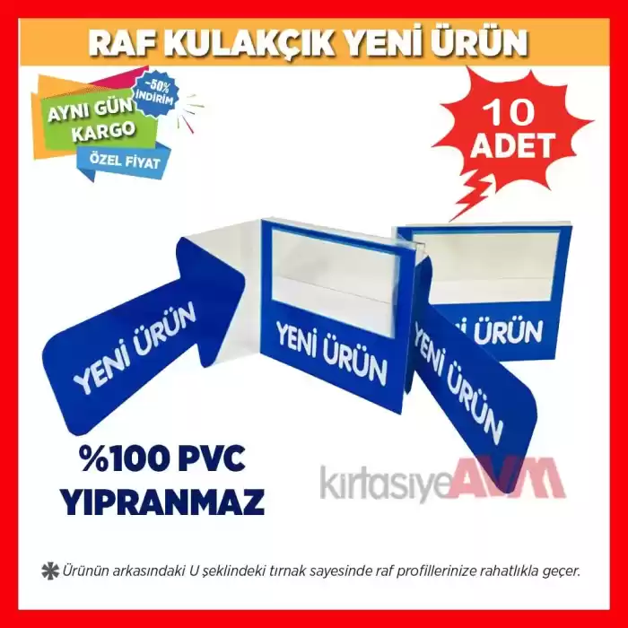 Market Raf Önü Yeni Ürün İkaz Kulakçık Etiketi PVC 10lu Paket